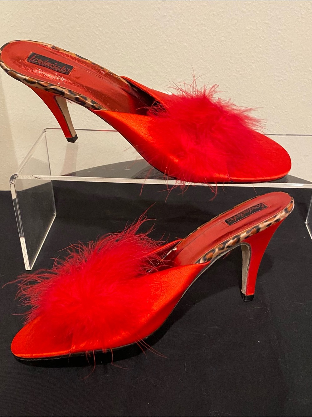 Frederick's of Hollywood Red Feather Mule Heels
